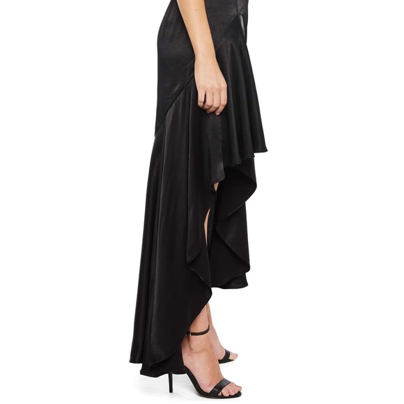 🍾🆕 Bardot ☾Ruffle Satin Gown ☾Black LBD - Picture 6 of 8